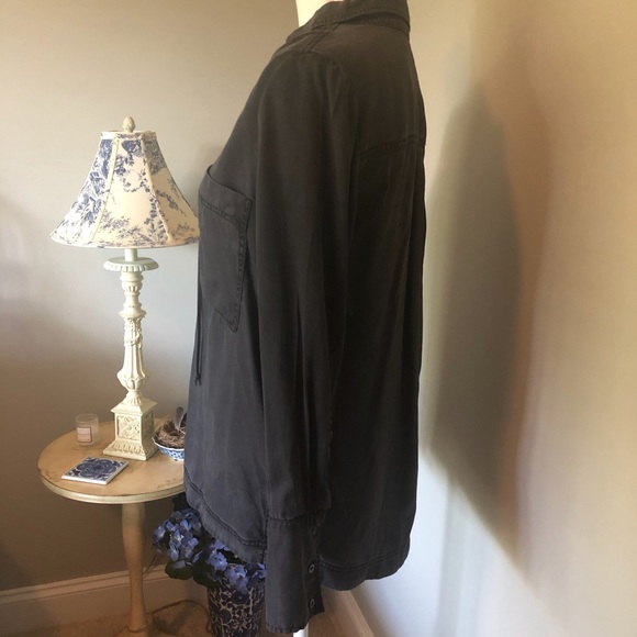 Free People slate colored, long sleeve blouse with lace up neckline - Picture 8 of 11